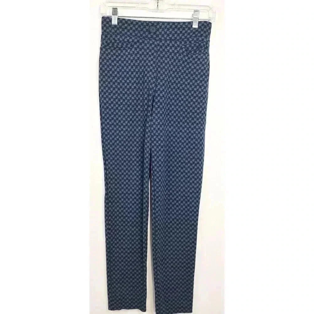 Betabrand Dress Pant Yoga Pants Blue Black Houndstooth Straight Leg‎ Small W1613